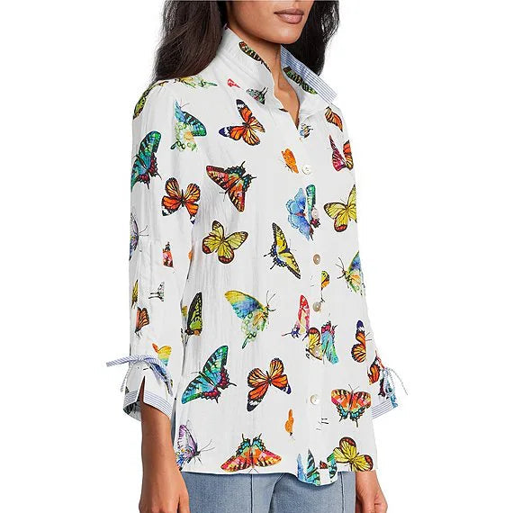 Butterfly Print Button Front