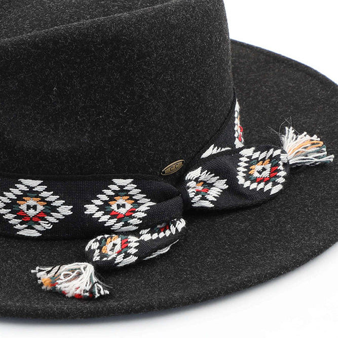 Aztec Trim Band Vegan Felt Panama Black
