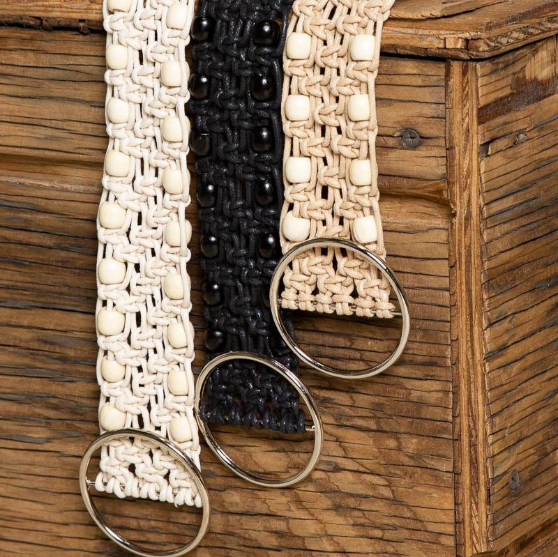 Bead Leatherette Ivory Belt