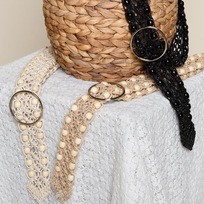 Bead Leatherette Ivory Belt