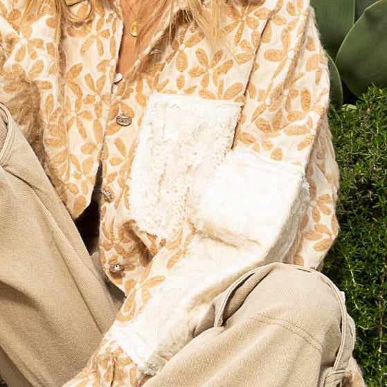 Floral Print Jacquard Shacket Top