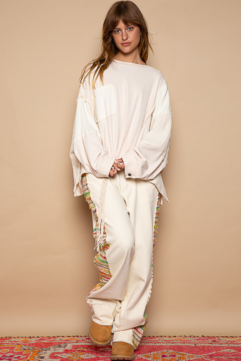 Oversized Thermal Top with Detail Stitch & Balloon Sleeves
