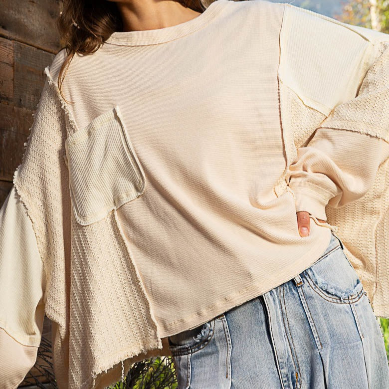 Oversized Thermal Top with Detail Stitch & Balloon Sleeves