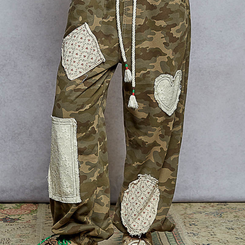 Camo French Terry Lace and Woven Patches Pants