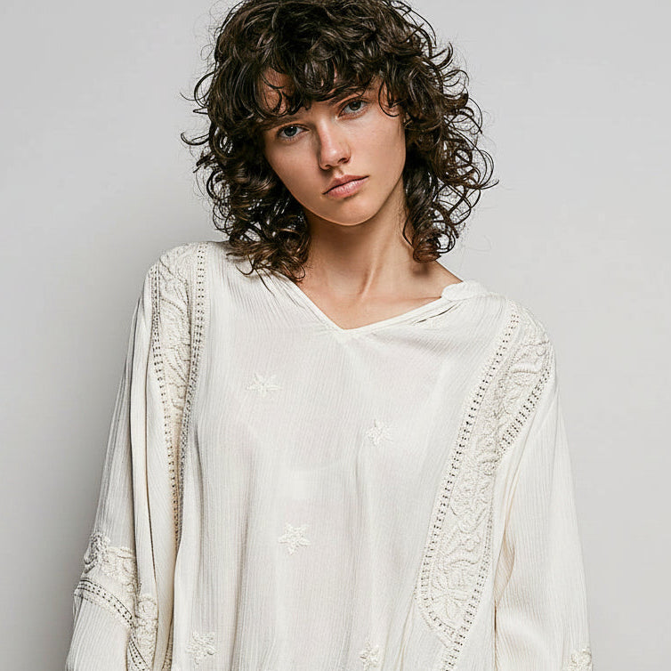 Woven Relaxed Balloon Sleeve Top