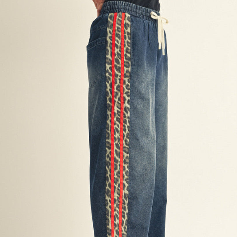 Side Leopard Contrast Dark Denim