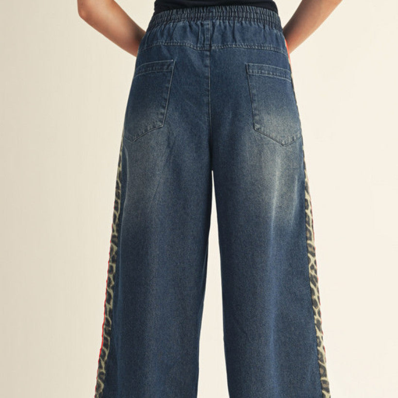 Side Leopard Contrast Dark Denim