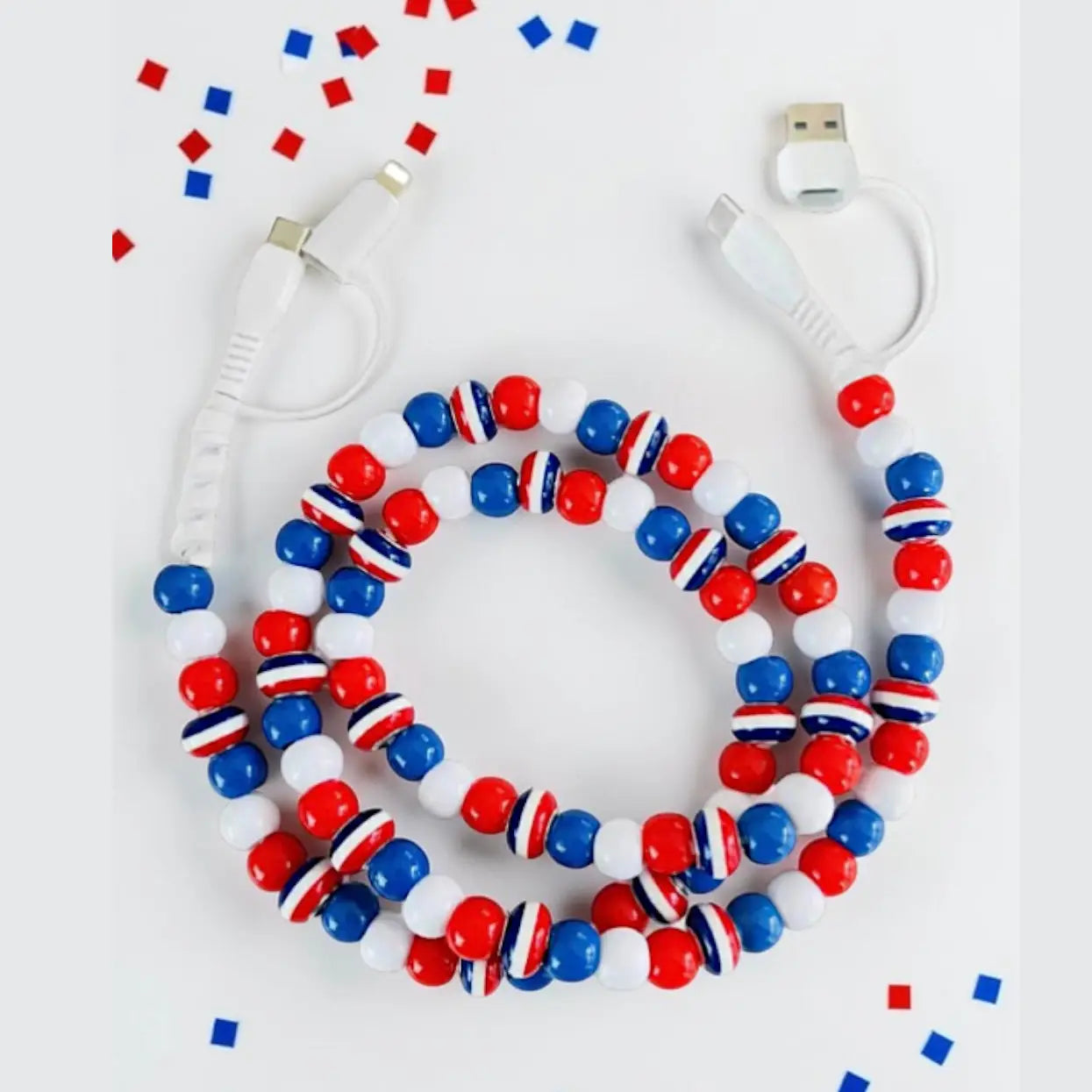 Red, White and Blue Beaded Cord Phone Charger