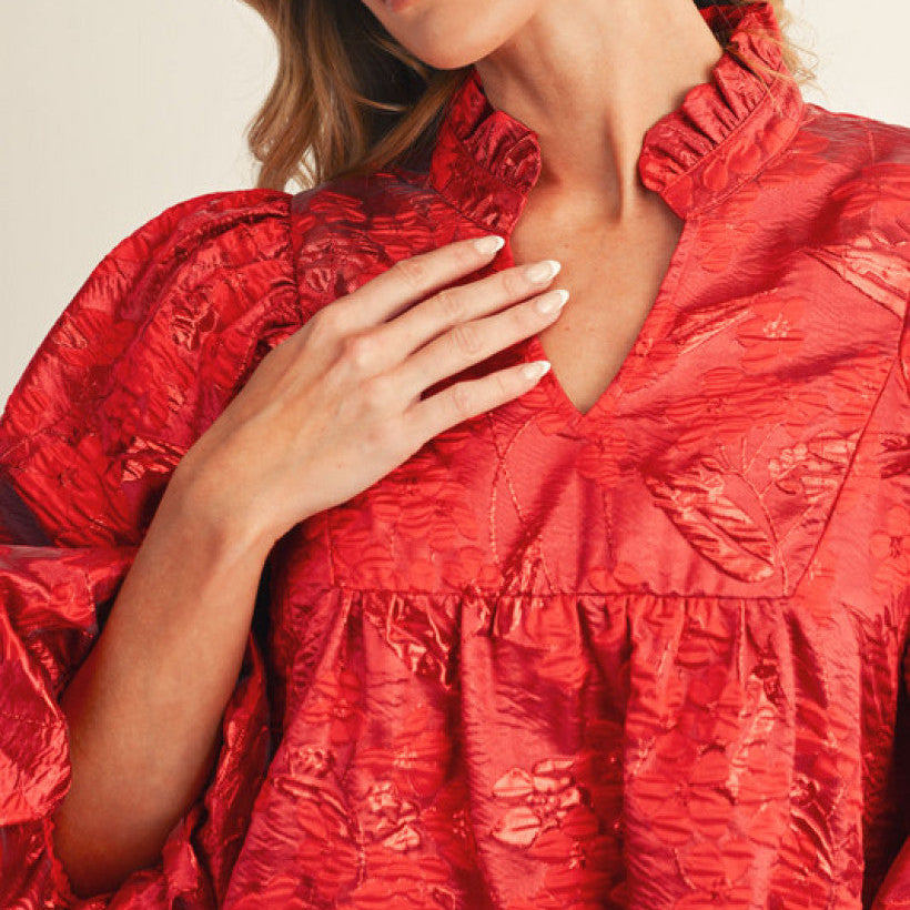 Jacquard Dress With Ruffled Neckline