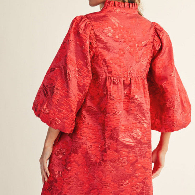 Jacquard Dress With Ruffled Neckline