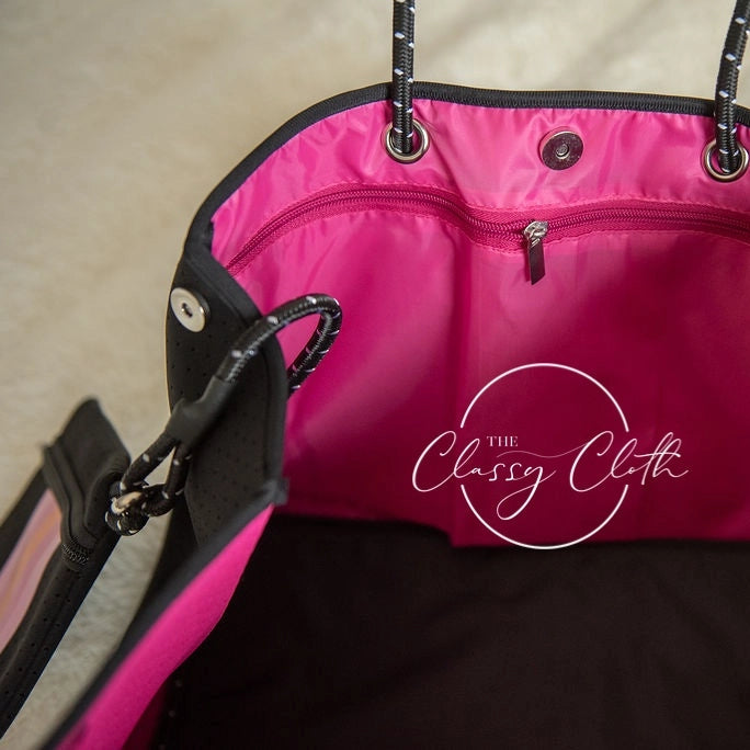 Black with Hot Pink & Orange Stripe Beach Bag