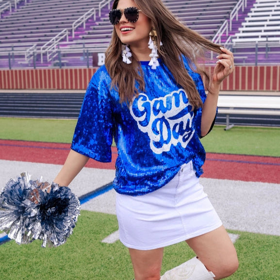 Sequin Game Day Royal Blue Top – The Boutique at Wells Florist