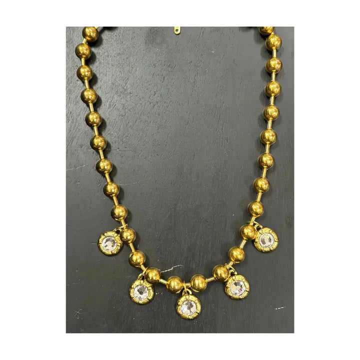 Bead Ball with Antique Gold Crystal Pendants Necklace