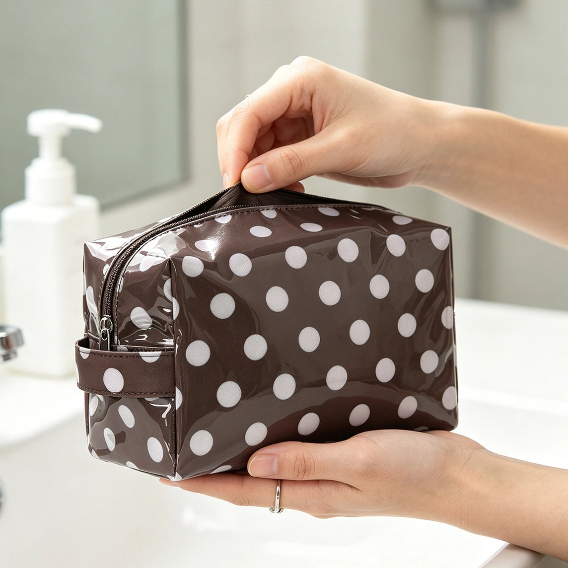 Mabel Brown Polka Dot Cosmetic Bag