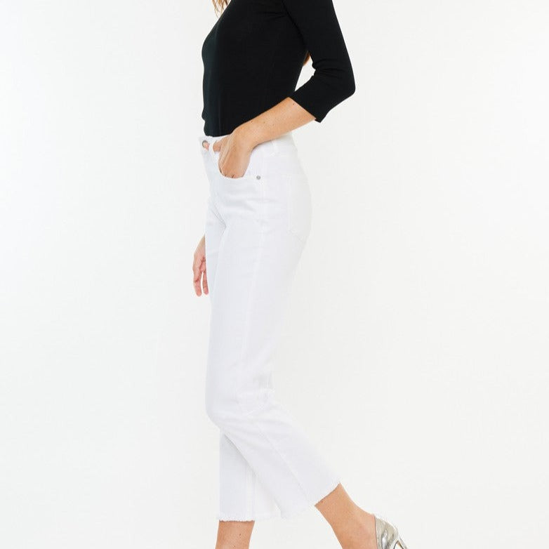 High Rise Cropped Straight White Jean