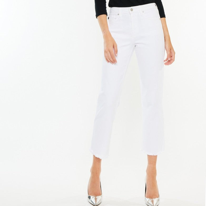 High Rise Cropped Straight White Jean