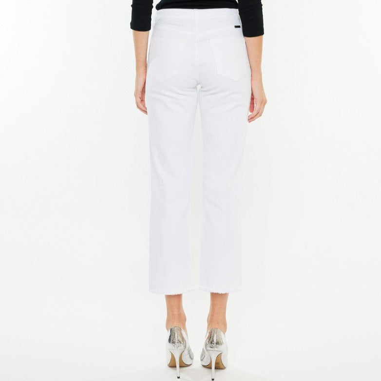 High Rise Cropped Straight White Jean