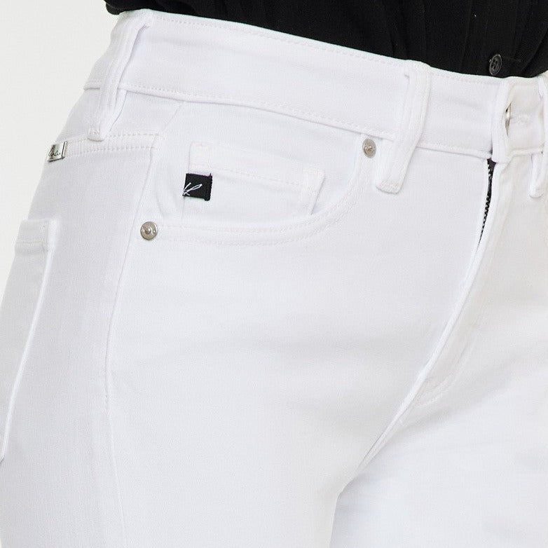 High Rise White Kick Flare Jeans