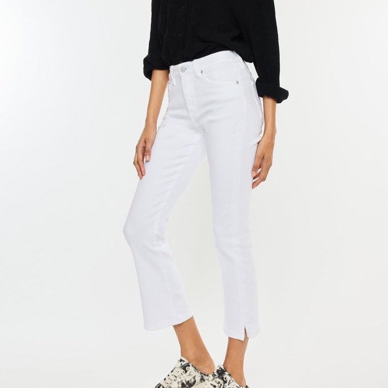 High Rise White Kick Flare Jeans