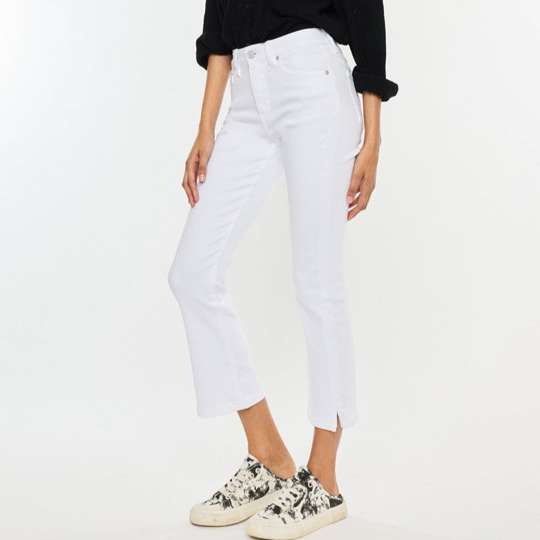 High Rise White Kick Flare Jeans