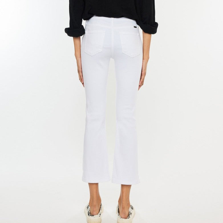 High Rise White Kick Flare Jeans