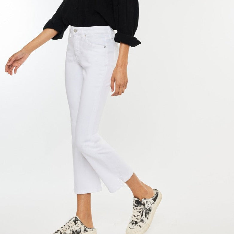 High Rise White Kick Flare Jeans
