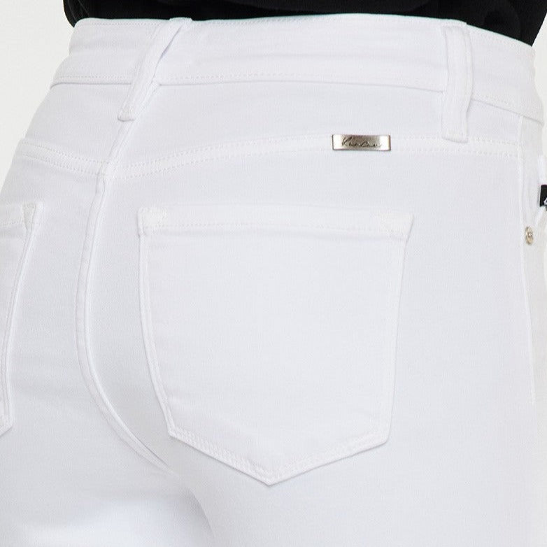 High Rise White Kick Flare Jeans