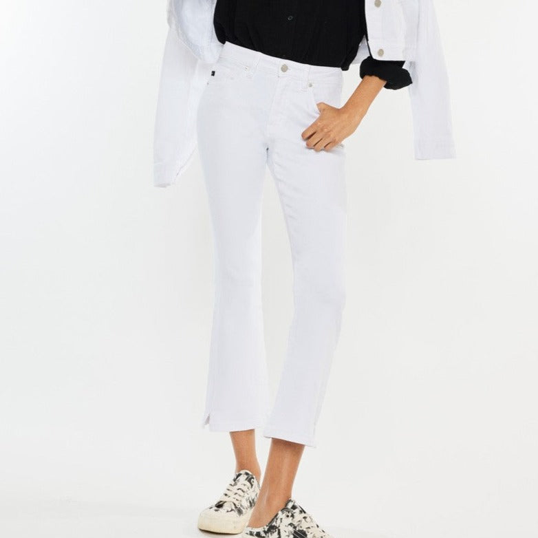 High Rise White Kick Flare Jeans