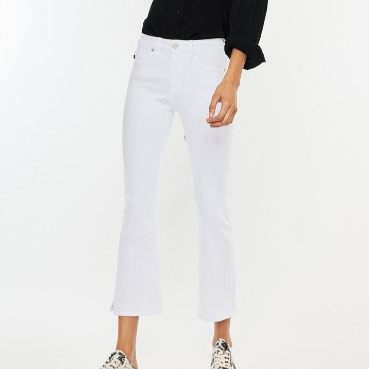 High Rise White Kick Flare Jeans