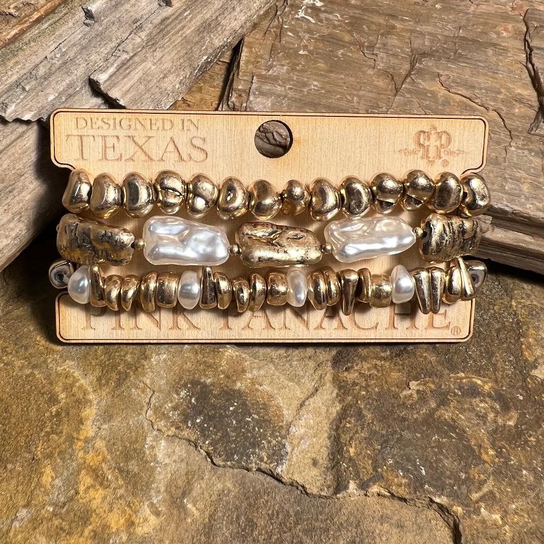 Gold Nugget & Freshwater Pearl Stretch Bracelet