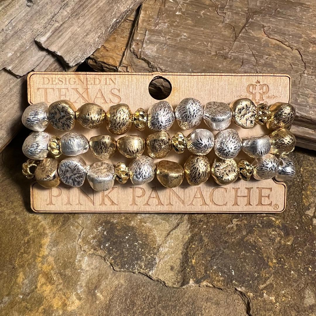 Gold & Silver Nugget Bead Stretch Bracelet