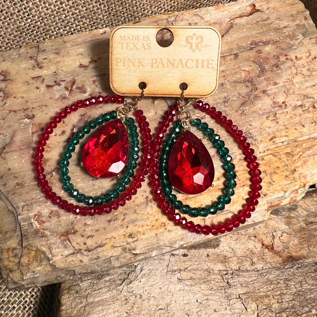 Gorgeous Red and Green Teardrop Beaded Earrings