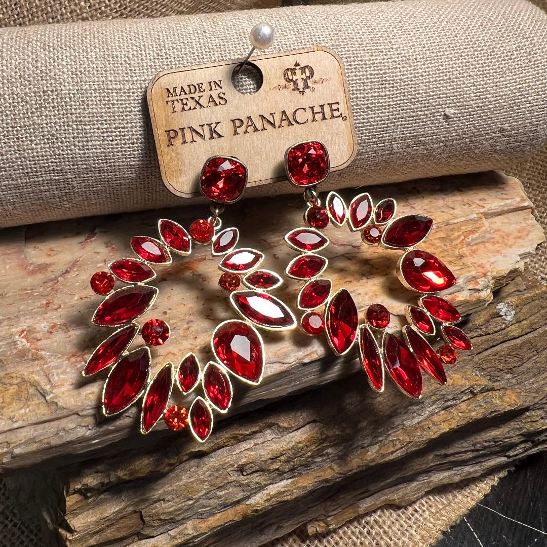 Multi Red Rhinestone Dangle Earrings