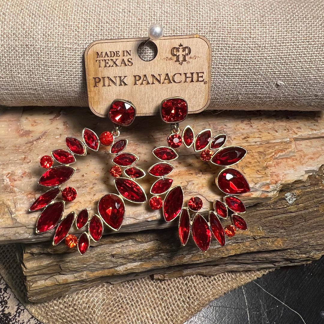 Multi Red Rhinestone Dangle Earrings