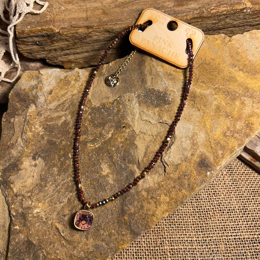 Dark Pink Crystal Bead Necklace