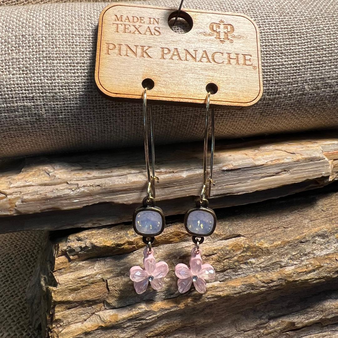 Pink & Gold Wire Flower Earrings