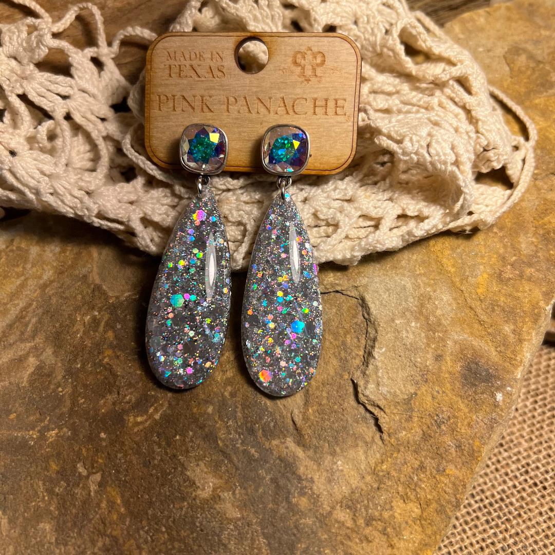 Ab Cushion & Acrylic Teardrop Earrings