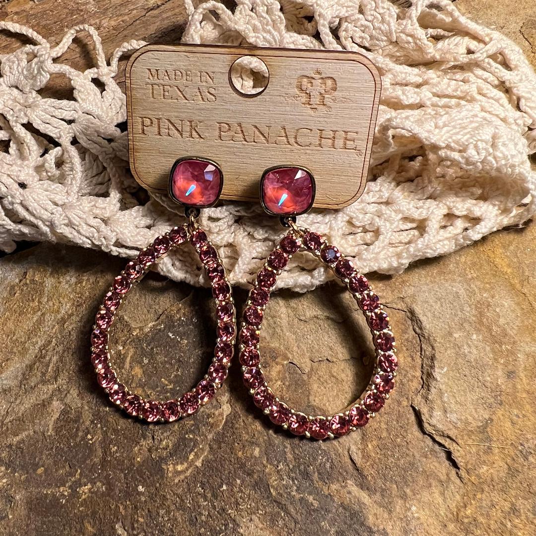 Gold & Lotus Pink Delite Rhinestone Teardrop Earrings