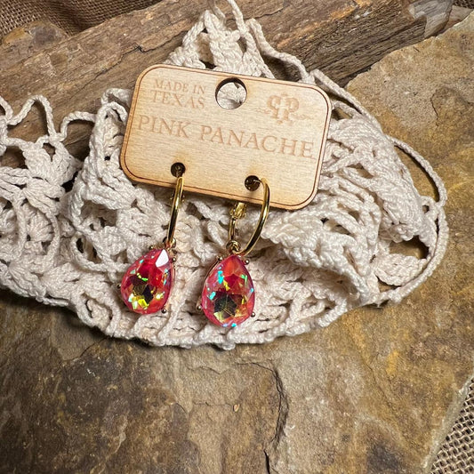 Gold Small Hoops with Orange AB Teadrop