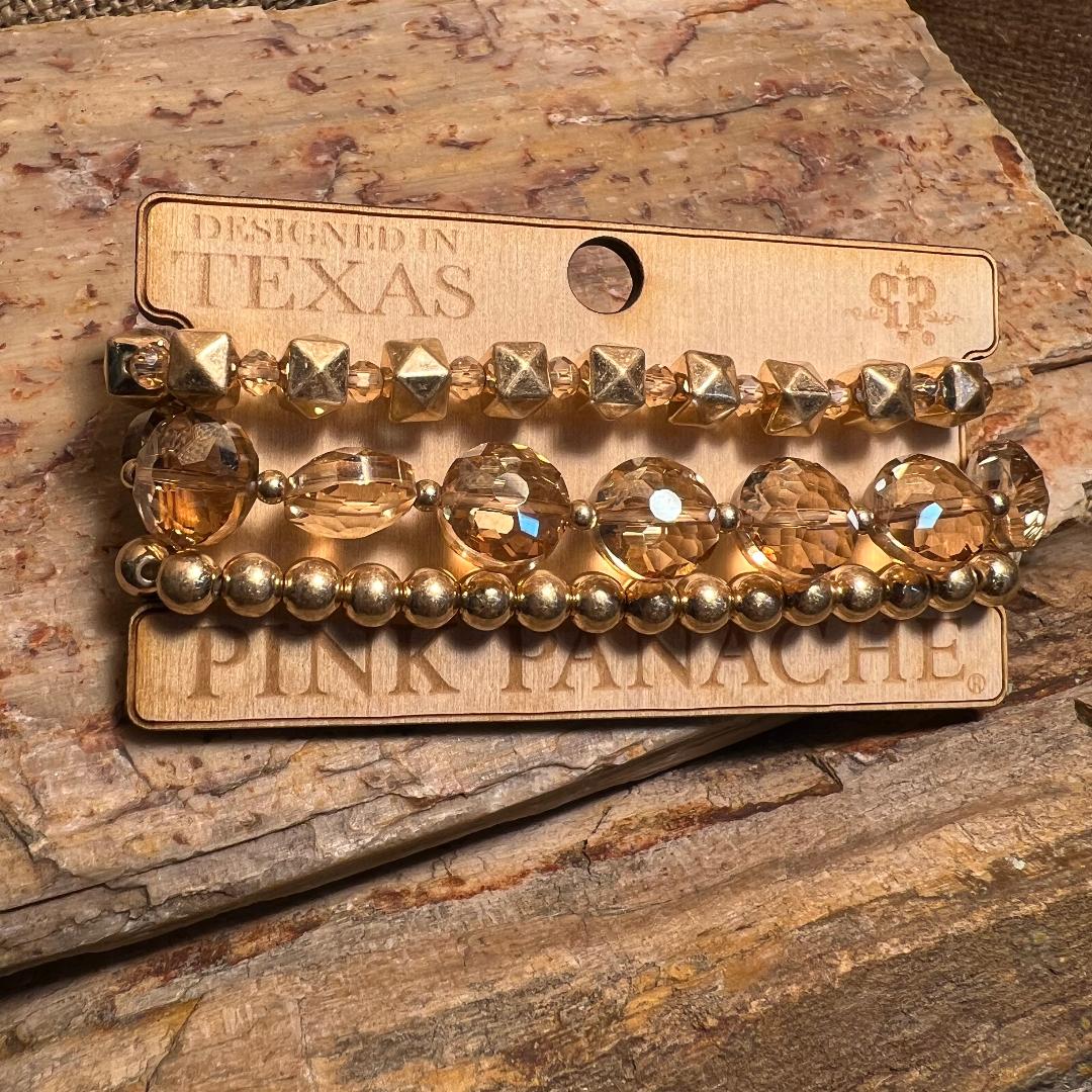 Gold & Champagne Bead Stretch Bracelet