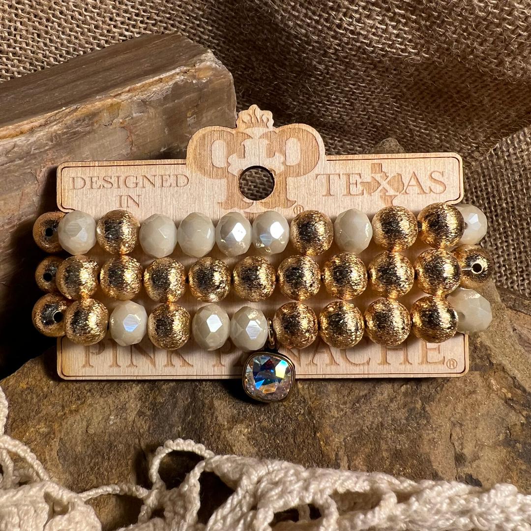 Gold & White Bead Stretch Bracelet