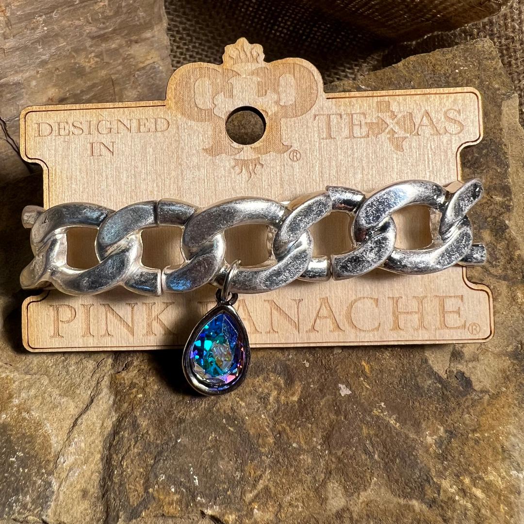 Chain Link and Silver Bead AB Teardrop Bracelet