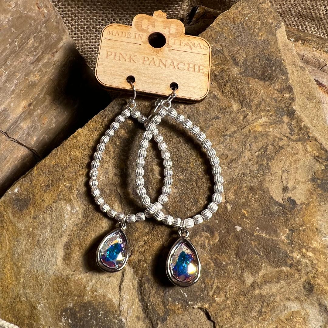 Silver Bead AB Teardrop Earrings