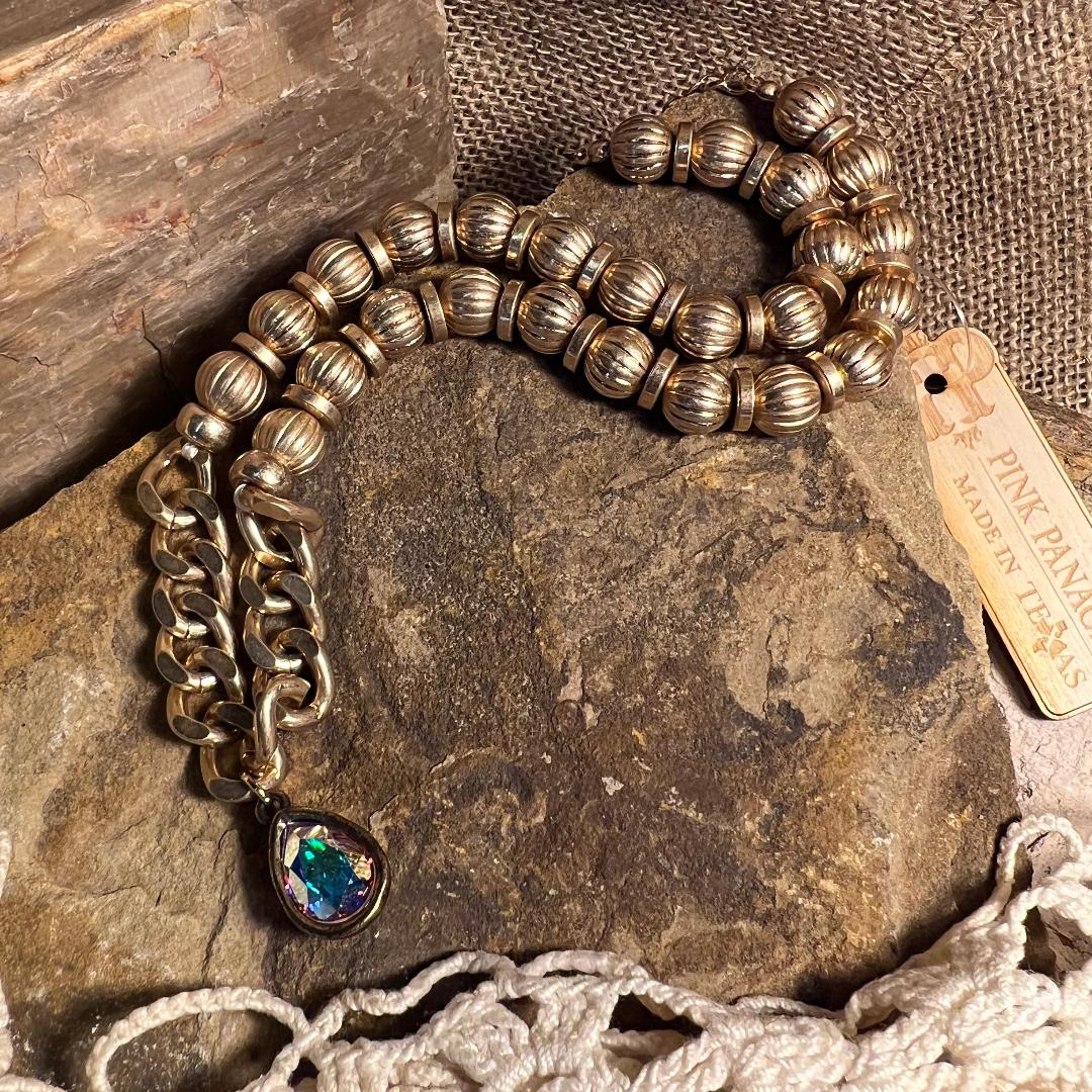 Chain Link and Gold Bead Necklace