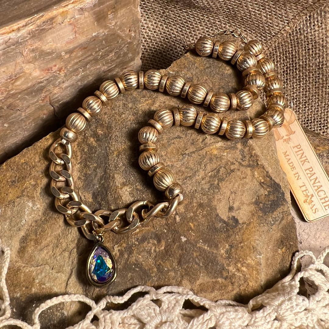 Chain Link and Gold Bead Necklace