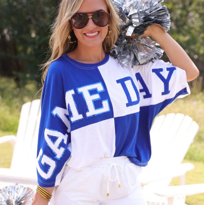 Huddle Up Color Block Top- Blue