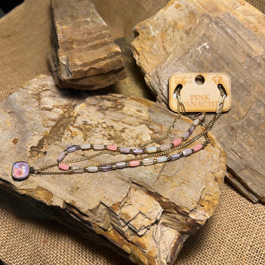 Gold & Pink Bead Chain Necklace
