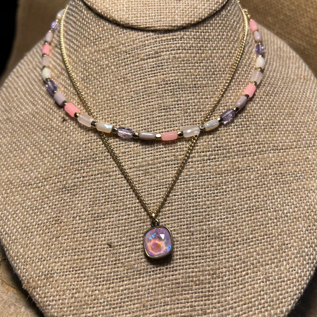 Gold & Pink Bead Chain Necklace