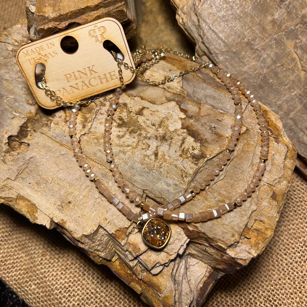 Blush Taupe Bling Bead Necklace