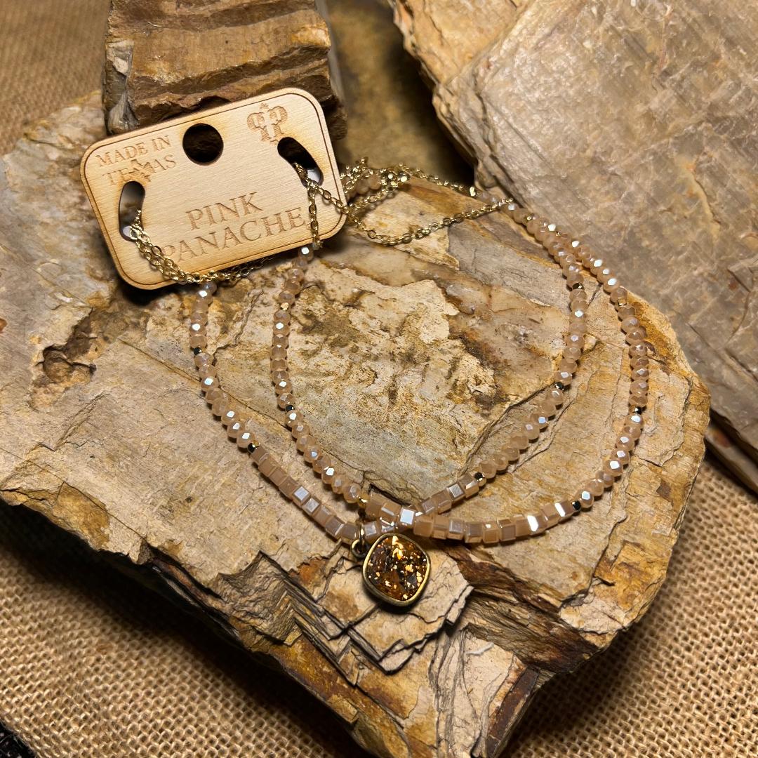 Blush Taupe Bling Bead Necklace